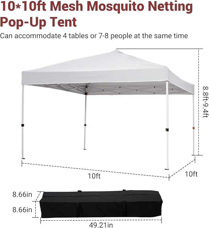 CABIHOME Quick Setup Pop Up Canopy Tent 10x10ft – Waterproof Outdoor Gazebo Shelter with Mesh Sidewalls &amp Mosquito Netting Portable Folding Tent for Camping Patio Backyard Events