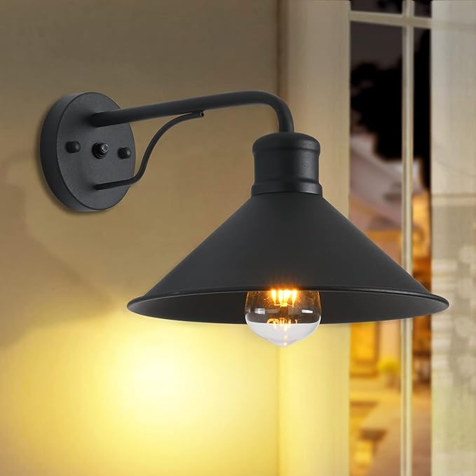 Dusk to Dawn Sensor Wall Sconce Outdoor Lighting Fixture Industrial Outdoor Barn Light Matte Black Exterior Wall Sconce for PatioDoorwayPorchEntrywayGarage 1 Pack