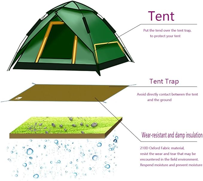 Bringsine Bringsine Waterproof Camping Tent Tarp-95x834 in 1 Multifunctional Tent Mat Footprint for CampingHiking and PicnicUltralight &amp Foldable+Tent Stakes (Green 95 x 83)