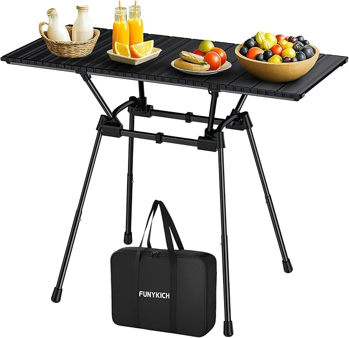 FUNYKICH 3ft Aluminum Roll Up Camping Table(L35''xW16'') 4 Height Adjustable Ultralight Folding Camp Table Up to 28'' Portable Tables with Carry Bag for Camping Picnic BBQ Party Backyard Beach