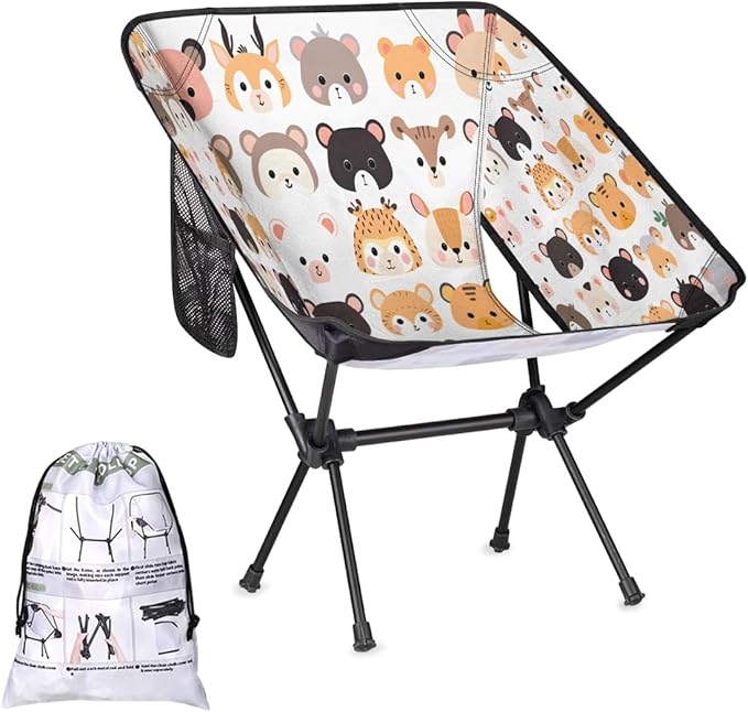 Animal Deer Face Theme Camping Chair Lightweight Portable Chairs for Adults Easy Installation Outdoor Foldable Camping Chair for Camping Fishing Hiking Picnic Beach