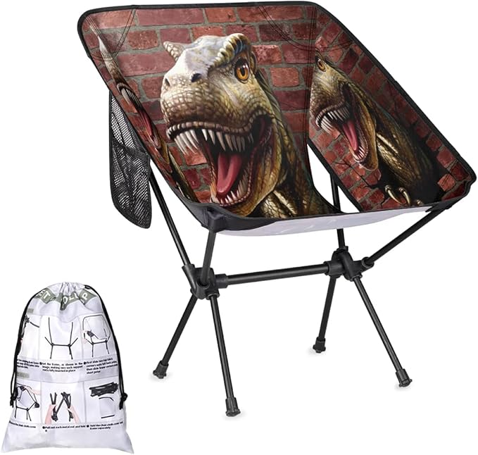 3D Dinosaur Camping Chair Lightweight Portable Folding Camp Chairs for Adults Easy Installation for Camping Fishing Hiking Picnic Travel Festival Supports 176lbs