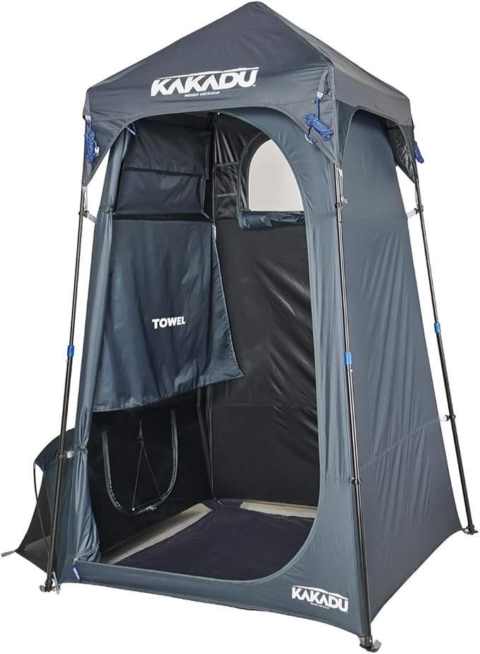 Kakadu Outback Shower Tent Portable Privacy Shelter Outdoor Camping Toilet Tent Changing Room Sturdy Easy Setup - with LED Light Carry Bag Towel Rod