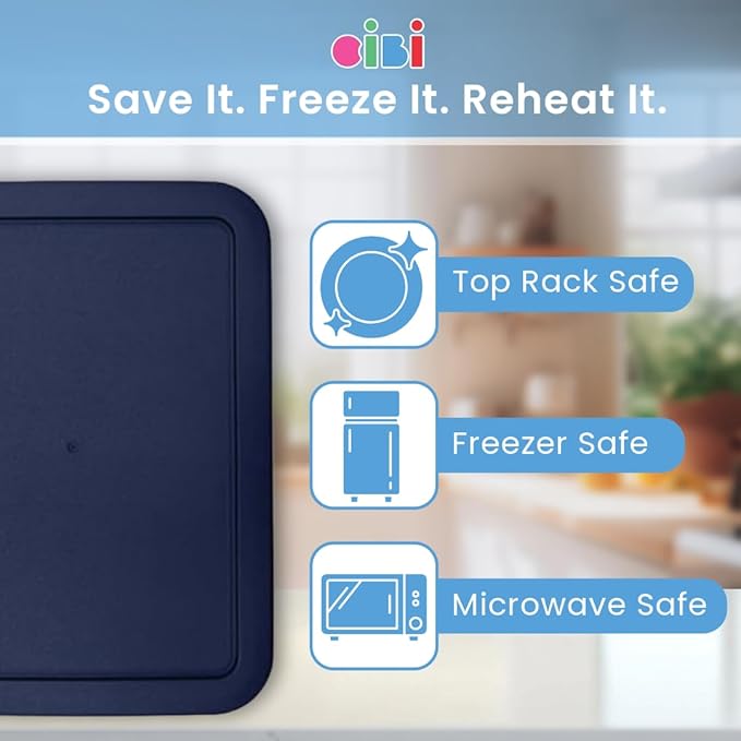 CIBI Food Storage Container Lids (3 Cup Blue - 4 PK) Compatible with Pyrex 7210-PC Glass Containers Dishwasher and Microwave Safe Replacement Lids