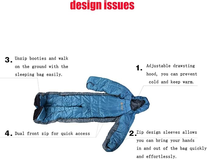 Human Walking Sleeping Bag Adult Sleeping Bag for Camping Cold Weather 0 Degree Mummy Style Lightweight Humanoid Sleeping Bag Outdoor Wearable Warm Sleeping Suit for Men and Women
