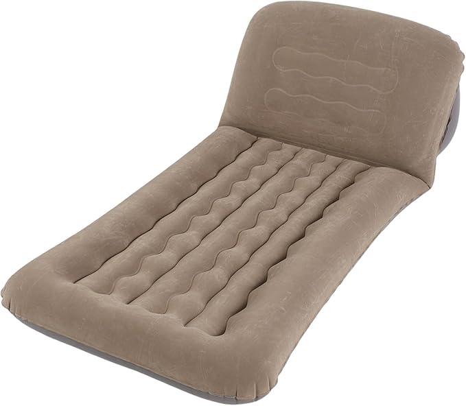 Inflatable Mattress with Adjustable Backrest Brown Portable Foldable Flocked Air Mattress for Outdoor Beach Travel