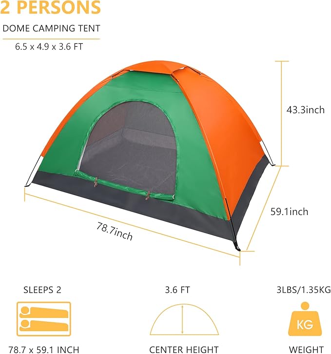 Outvita Camping Dome Tent 1-4 Person Waterproof Windproof Easy Setup Spacious Family Tents with Carry Bag &amp Rain Fly for Hiking Backpacking Traveling Glamping Beach