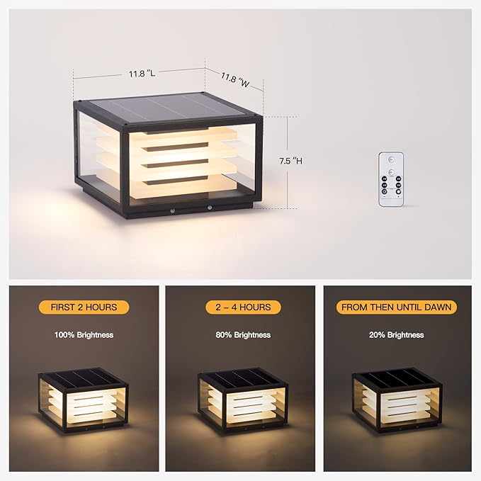 11.8'' Solar Post Lights Outdoor Glass Solar Pillar Lights Outdoor IP54 Waterproof Square Large Column Light Dusk to Dawn 3000K LED Column Lamp Modern Pillar Light Fixture for Entrance Posts