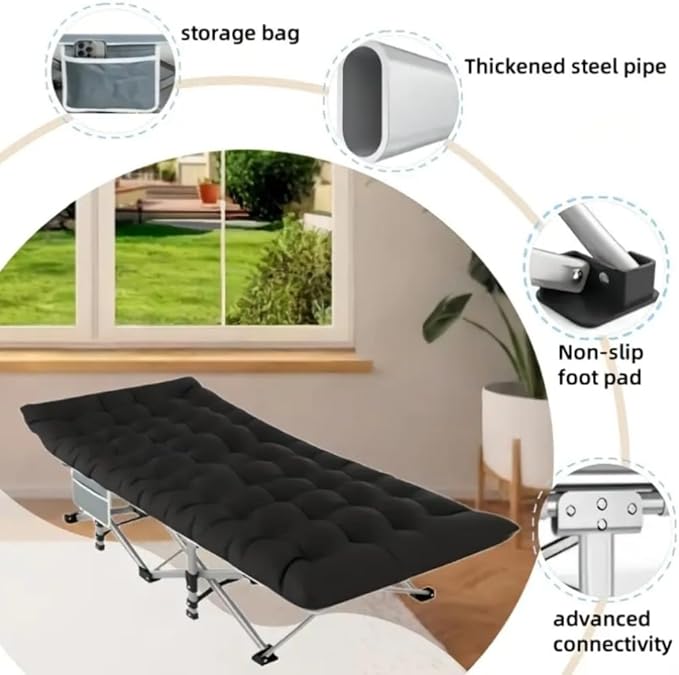 75-inch Extra-Large Folding Outdoor Camping Bed with Mattress Portable Folding Guest Bed Heavy-Duty Sleeping bedwith Storage Bag Suitable for Travel and Leisure