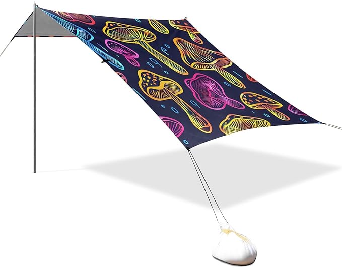 Neon Print Seamless Mushrooms Camping Sun Shelter Beach Tent Portable Beach Sun Shade Outdoor Canopy for Camping Trips Fishing Picnic