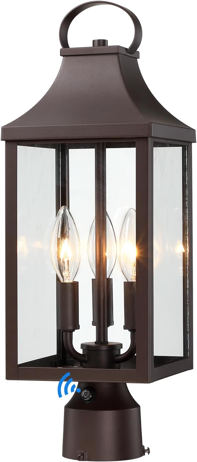 18.62'' Dusk to Dawn Post Light Outdoor Large 3-Light Lamp Post Light Fixture Modern Pillar Outside Lighting Waterproof Post Lantern Lamp Outdoor Post Light Fixtures Pole Lights for Porch Brown