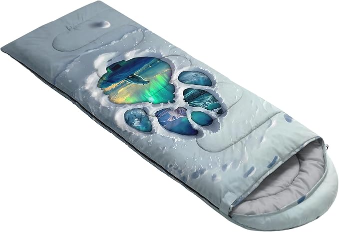 Kids Sleeping Bag for Boys GirlsCartoon Football Print-Lightweight Warm Portable Outdoor Indoor-Waterproof Cold Weather Resistant Sleeping Bag for Camping Hiking