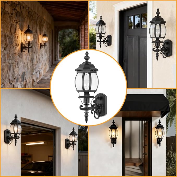 Hoteche Outdoor Wall Lantern – Aluminum Exterior Wall Light Fixture for Porch Patio Garage – E27 Socket 60W Max Weatherproof Sconce (Bulb Not Included)