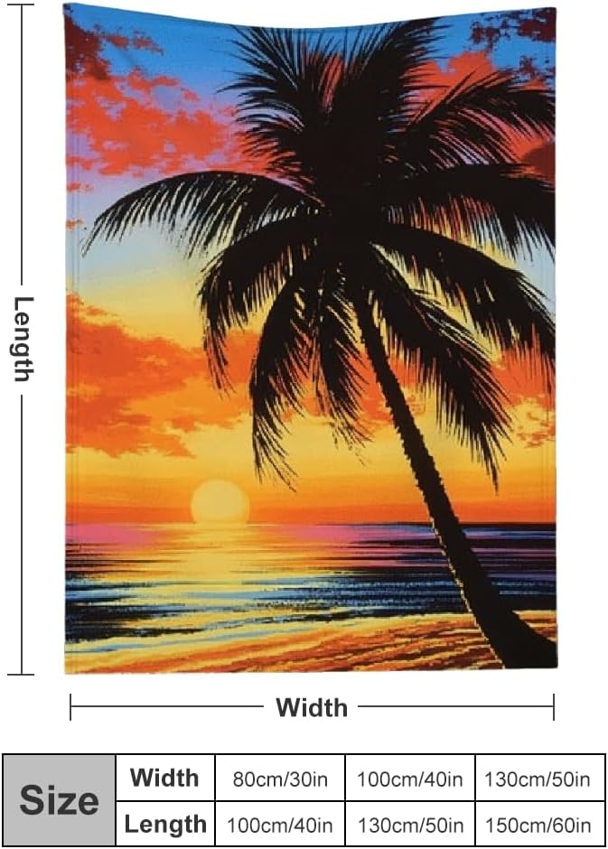 Palm Tree Sunset Beach Flannel Blanket Soft Warm Microfiber Blanket for Sofa Travel Camping All Season Gift 30x40in