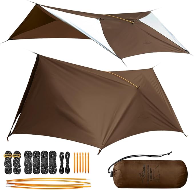 Ultralight Tarp 14ft Hammock Rain Fly Lightweight Waterproof Camping Tent Tarp with Doors Bushcraft Tarp Shelter for Backpacking Hiking Camping