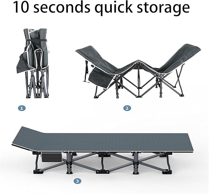 Heavy Duty Sturdy Guest Bed Extra Wider Cots with Large Pocket Portable Folding Bed for Fishing Picnic Office Load Capacity 300kg