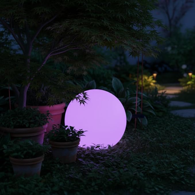 12-inch Dimmable Solar Globe Light RGB 16 Color Changing Large Glowing Orb Light w/Remote Waterproof Outdoor Solar Ball Lights with Ground Stake Perfect for Backyard Garden Poolside