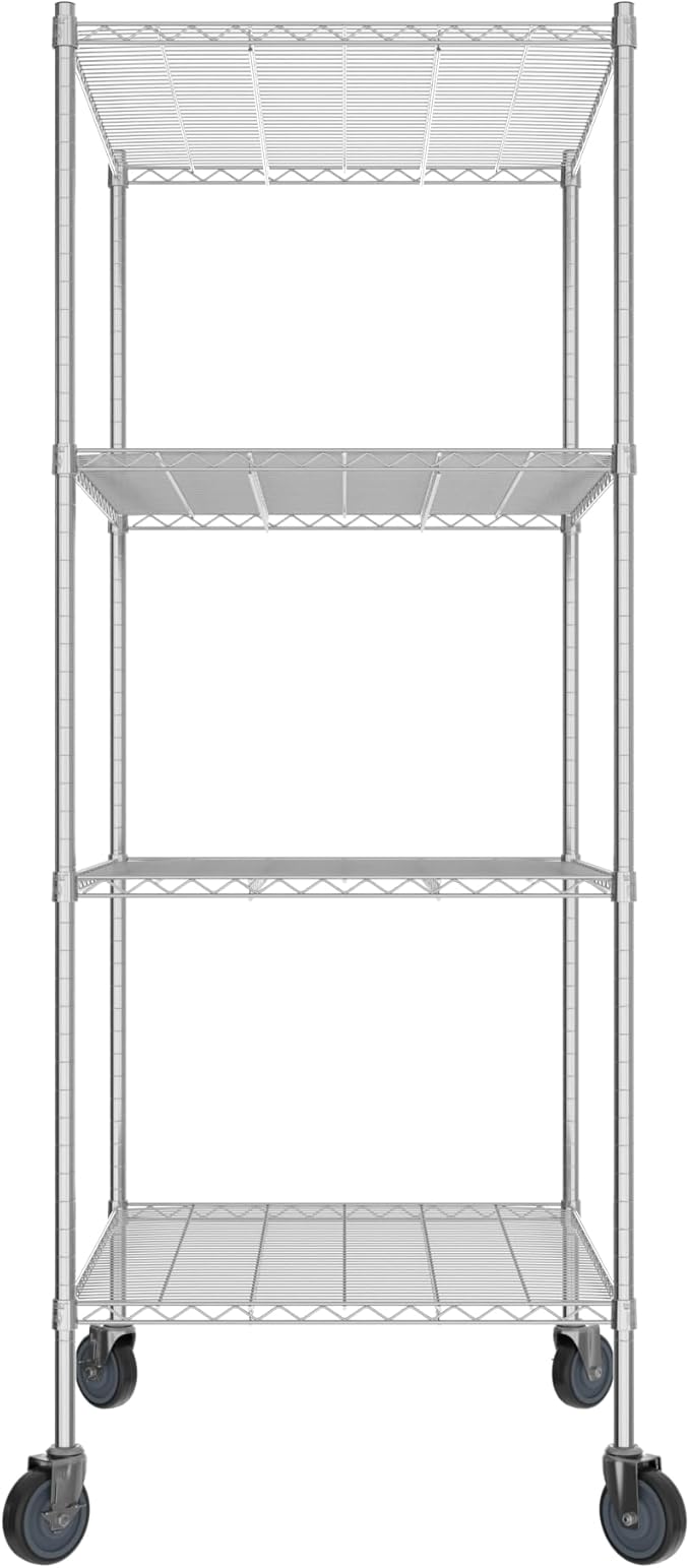 Commercial NSF Listed Chrome Mobile Wire Shelving Kit 30 x 36 x 80 with 4 Shelves Perfect for Warehouse Walk-in Refrigerator Freezer Grocery Store Restaurant Dishroom