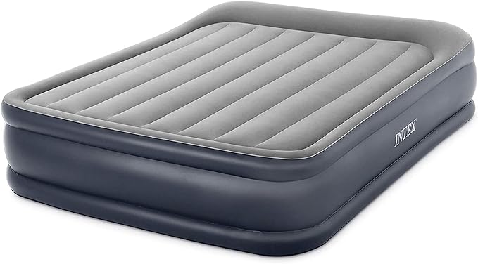 Intex Dura Beam Deluxe Fiber-Tech Pillow Rest Raised Velvet Blow Up Air Mattress Bed with Built in Electronic Pump and Carrying Bag Queen (2 Pack)