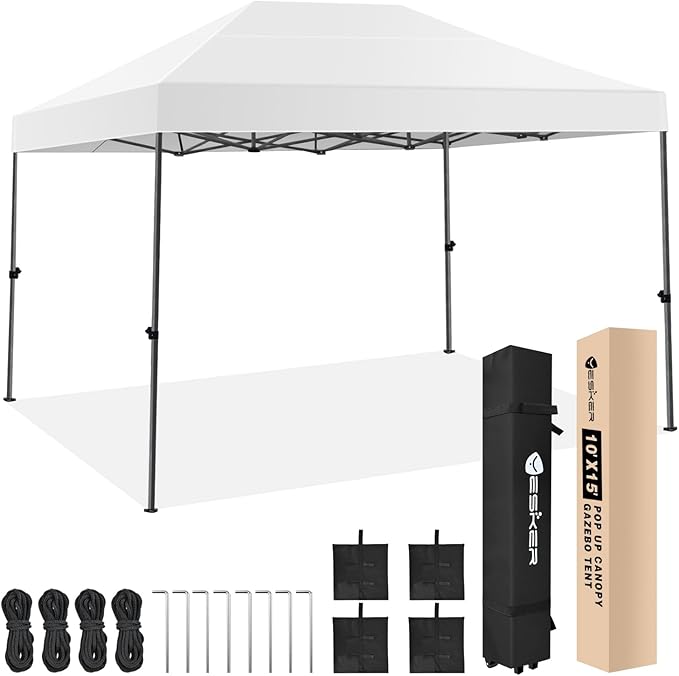 Yesker 10x15 Pop Up Canopy Tent - Instant Outdoor Canopy Easy Setup Gazebo Waterproof &amp UV Protection Large Adjustable Height Instant Sun Shelter Tents for Patio Backyard Market Party Events Wh