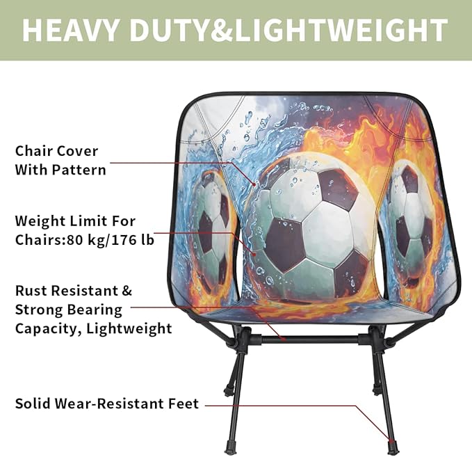Ice Fire Collision Soccer Camping Chair Folding Backpacking Chair Portable Lightweight Outdoor Chairs with Side Pockets for Hiking Beach Picnic