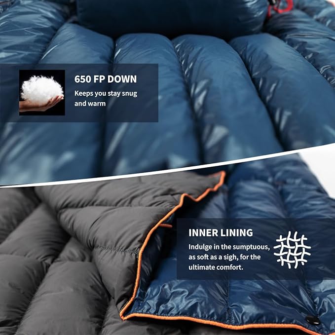 ZOOOBELIVES Ultralight Down Camping Blanket - 1.35lbs 650 Fill Power Puffy Quilt. Compact &amp Warm Comforter for Travel Beach Hammock Backpacking - Elevate Your Outdoor Comfort - AlpliveR300