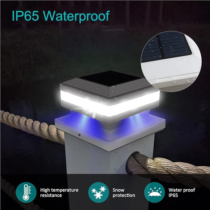 Sumaote Solar Post Lights 52 LED 160LM 6x6 Solar Post Cap Light Outdoor IP65 Waterproof for 4x4 6x6 Wooden Posts Fence Deck 6000K White Lighting for Garden Patio Decor 2 Pack