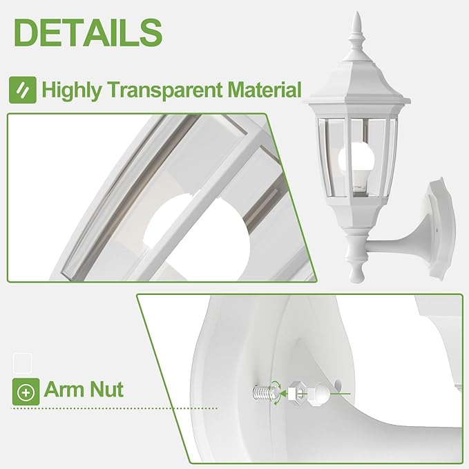 EMART Dusk to Dawn Plastic Outdoor Wall Light Fixtures with Bulbs Waterproof and Anti-Corrosion Porch Sconces Exterior Lanterns Wall Mount Lamp for Outside Garage Front Door Patio 2 Pack White