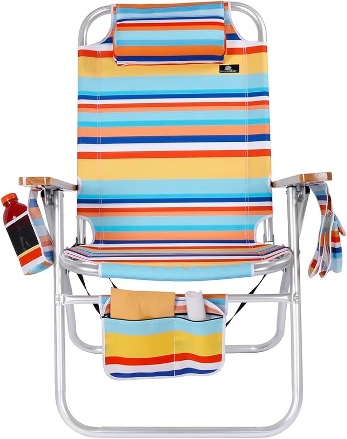 Large Heavy Duty Beach Chair for Big &amp Tall Adults 300 lbs Capacity Aluminum Tubing - 4 Reclining Positions