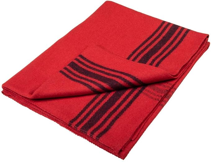 Farm Blue Wool Blanket Military Style - Thick &amp Lightweight Army Camping Blankets 80 x 62 - Large Camp Survival Blankets for Car Hiking Backpacking &amp Outdoor Festivals (Red with Navy Strip