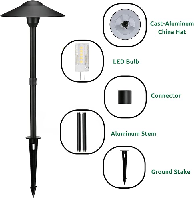Lumina Lighting® 3W Landscape Lighting 12V Landscape Lights Low Voltage Landscape Path Lights Warm White Waterproof Outdoor Replaceable G4 LED Bulb for Garden Pathway Lawn Yard (Black 2-Pack)