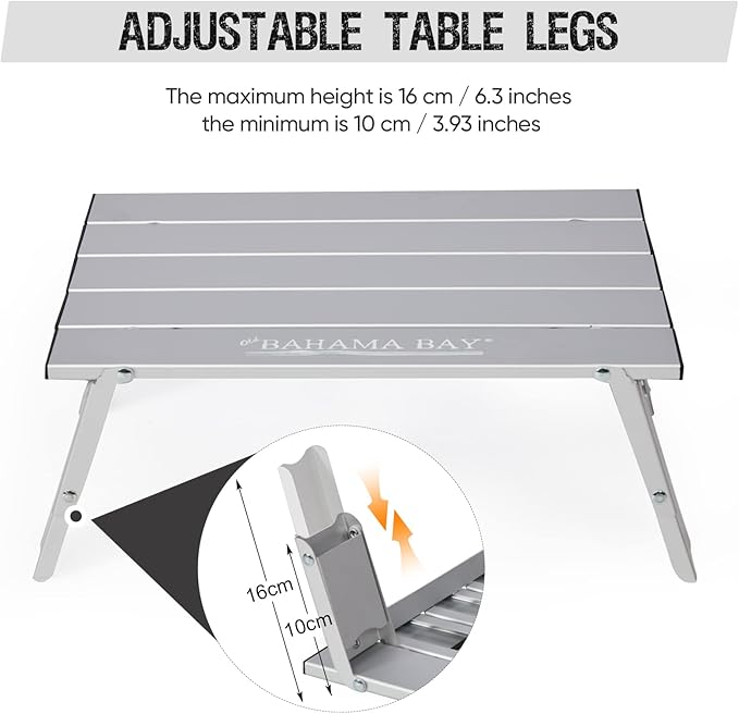 Old Bahama Bay Ultralight Aluminum Mini Table 66lbs/30kg Weight Capacity Foldable Small Beach Table with Retractable LegsSuitable for Picnic Camping Outdoor Hiking