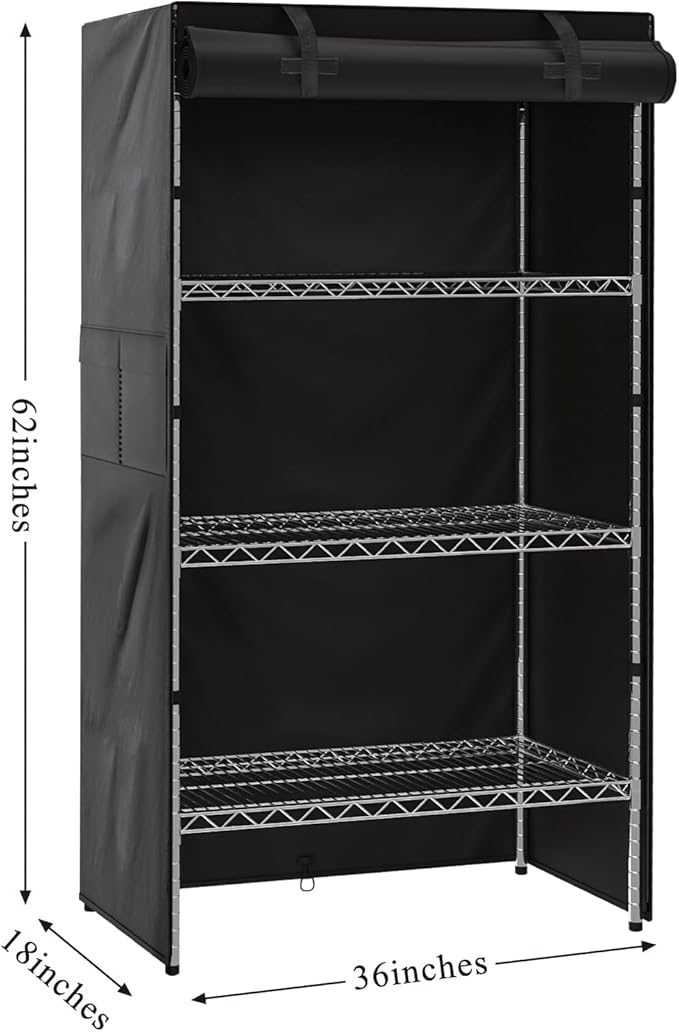 Shelf Covers for Wire ShelvingHeavy Duty Dustproof Storage Wire Rack Covers with Zipper Fit for Your Pantry Shelves36*18*62 inches BlackCover Only