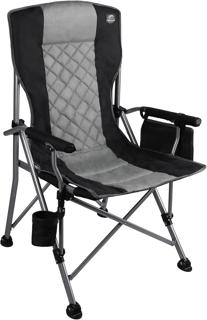 Folding Padded Camping Chair with Hard ArmrestCup HolderHeavy Duty for AdultsPaded BackrestPortable Lawn Lightweight Outdoor Camp ChairSupport up to 400lbs