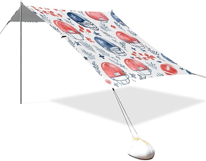 Flower Leaves Red Helmet Color Ink Painting Pattern Camping Sun Shelter Beach Tent Portable Beach Sun Shade Outdoor Canopy for Camping Trips Fishing Picnic