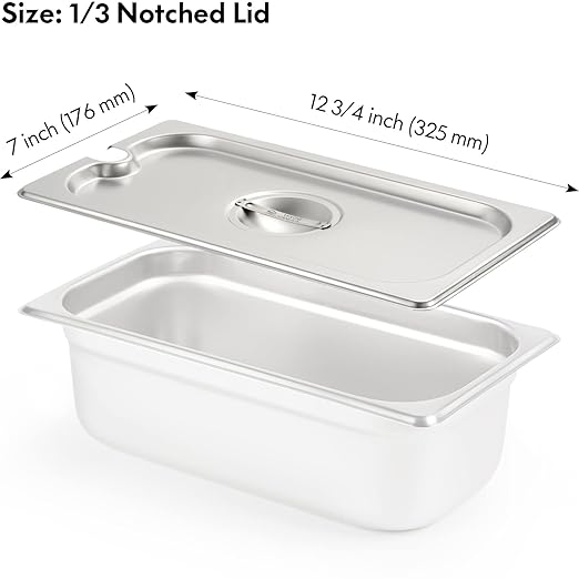 CURTA 6-Pack 1/3 Size Slotted Steam Table Pan Cover Lid with Handle NSF Hotel Pan Cover Catering Food Pan Cover