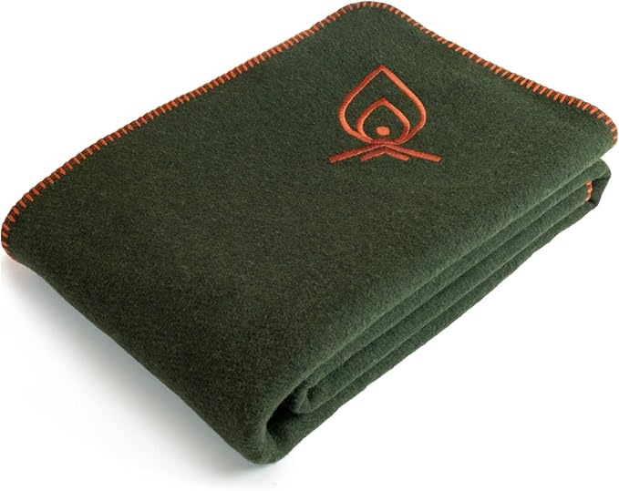 Texas Bushcraft Merino Wool Blanket for Camping Hiking and Backpacking - Water and Fire Resistant Camp Car Blanket Fast-Warming and Durable With Double-Stitched Edging (66 x 90)