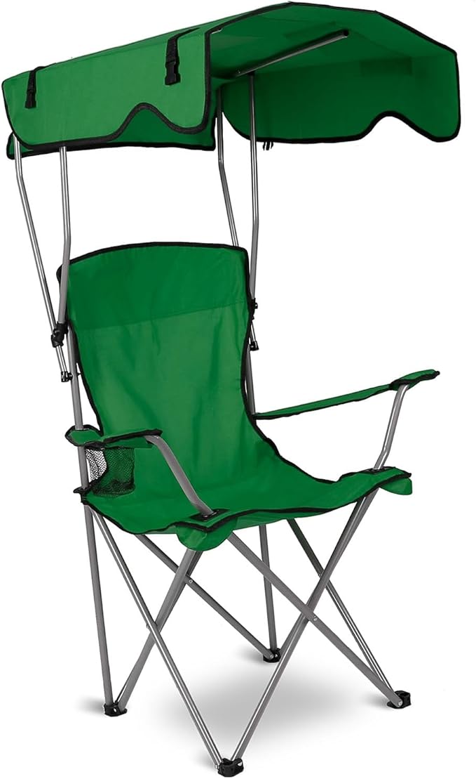 Foldable Beach Canopy Chair Camping Chair Fishing Camp Outdoor Lawn Chair Sun Protection 330LBS Load Folding Camping Canopy Shade Seat with Cup Holder For Beach Poolside Travel Picnic (Green)