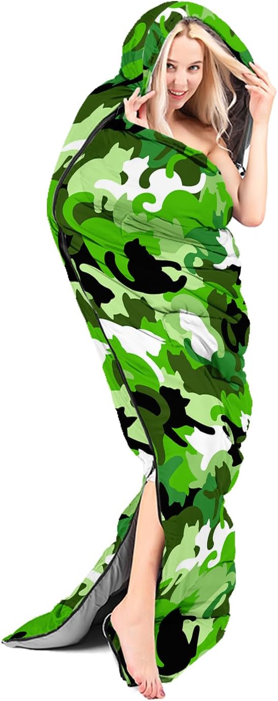 AILONEN Cute Frog Green Camping Sleeping BagLightweight &amp Waterproof3 Season Warm &amp Cool WeatherTravel Portable Compression with Compact Carrying Bag for Kids Girls Adults