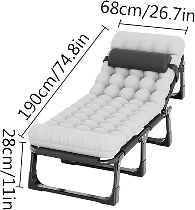 Oxford Cloth Camping Cot 4-Position Folding Chaise Lounge Chair Portable Folding Bed with Thick Mattress Lightweight Tent Cot