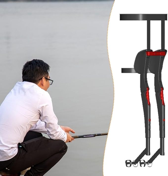 Wearable Chair Seat Folding Portable Ergonomic Multifunctional Camping Stool Adjustable Height for Indoor Beach Black and red