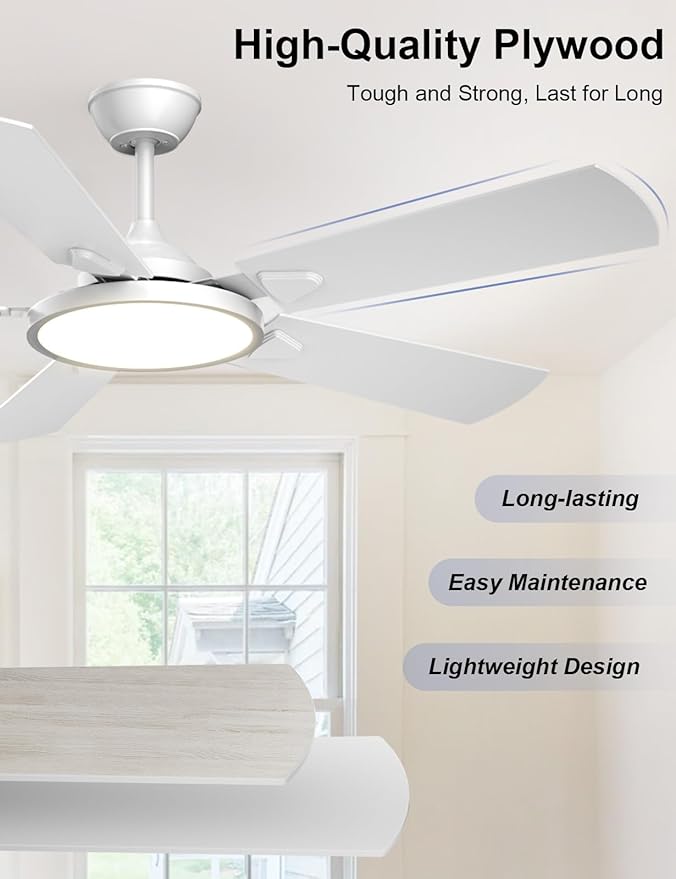 OJX Ceiling Fans with Lights 52 inch Ceiling fan with Light and Remote/APP Control 3CCT Quiet DC Reversible Dimmable Modern Black Ceiling Fa for Bedroom Living Room Kitchen Indoor/Outdoor Use
