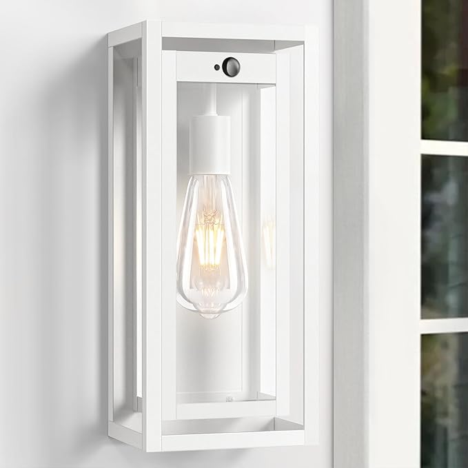 15 Motion Sensor Outdoor Lights 2 Pack Large White Outdoor Light Fixture 3 Lighting Modes Waterproof Anti-Rust Wall Sconces Exterior Lighting Fixtures for Front Door Porch Garage