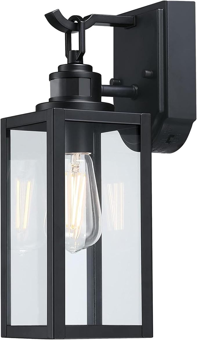 Westinghouse 6122600 Victoria Traditional One Light Outdoor Wall Fixture with Motion Sensor Matte Black Finish Clear Glass