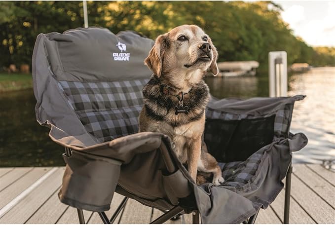 Guide Gear Oversized Extra Large Padded Camping Chair Portable Folding Large Camp Lounge Beach Chairs for Outdoor Adults Men and Women Heavy-Duty 400 Pound Capacity with Cup Holder Gray Plaid