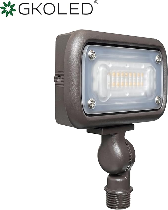 GKOLED 7W Outdoor LED Low Voltage Landscape Lighting Flood Light 2700K 550Lumen 9-15V AC/DC 1/2 Adjustable Knuckle Mount