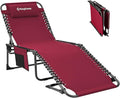 KingCamp Lounge Chair Outdoor Folding Portable Tanning Chairs Comfy Adjustable 5-Position Lay Flat Foldable Chaise Chaser Lounger with Pillow for Outside Beach Patio Sun Bathing Backyard Pool Wine