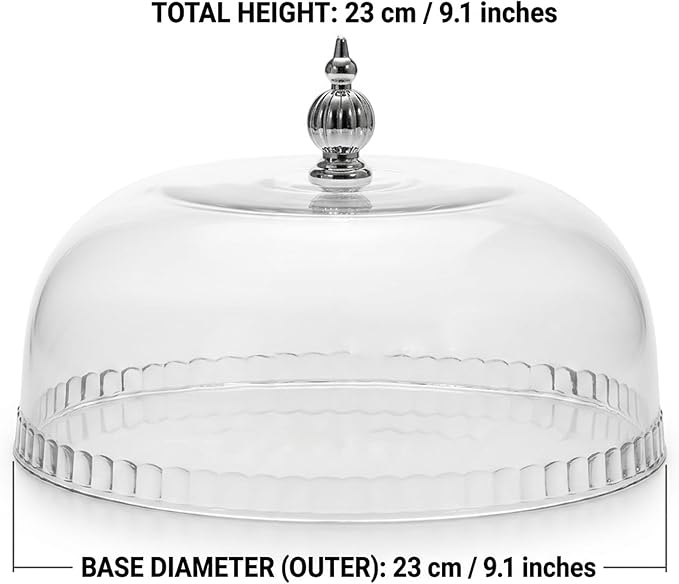 Cake Cover 9.1 Inch Transparent Cake Dome with Silver Handle Food-Grade Plastic Cakes Stand Lid for Kitchen Dining Table Parties