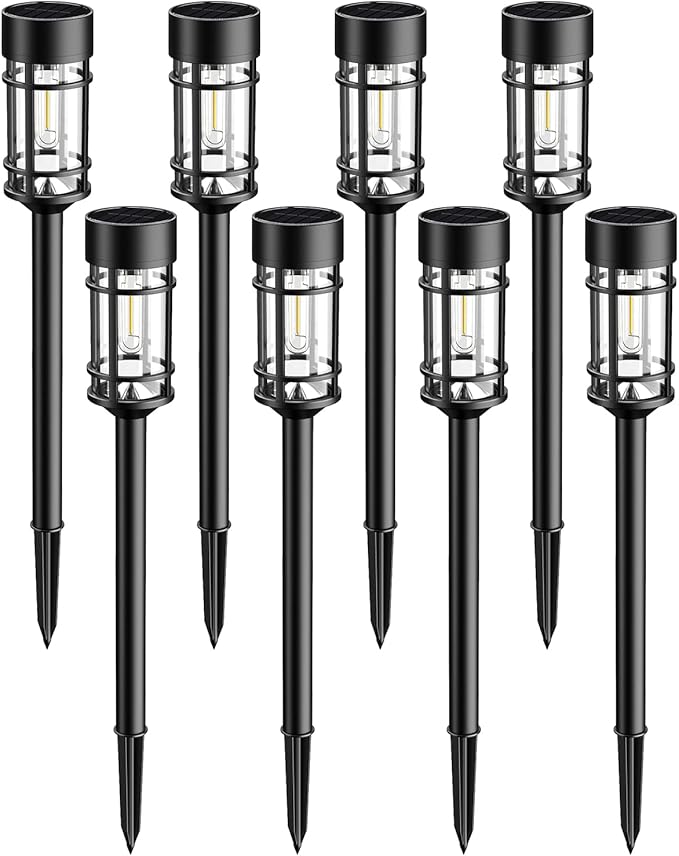 Solar Lights Outdoor Waterproof 8 Pack 21 Solar Pathway Lights with Metal &amp Glass Auto On/Off Garden Lights for Yard Landscape Driveway Walkway