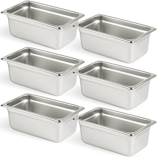 CURTA 6 Pack Anti-Jam Hotel Pans 1/4 Size 4 Inch Deep NSF Commercial 18/8 Stainless Steel Chafing Steam Table Pan Catering Storage Metal Food Pan